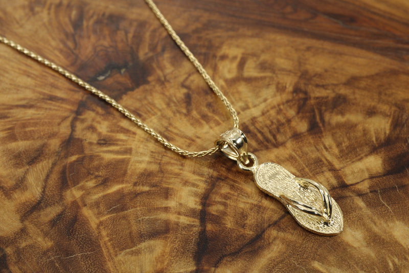 Gold Flip Flop Beach Sandal Necklace for her made in Real 14kt gold