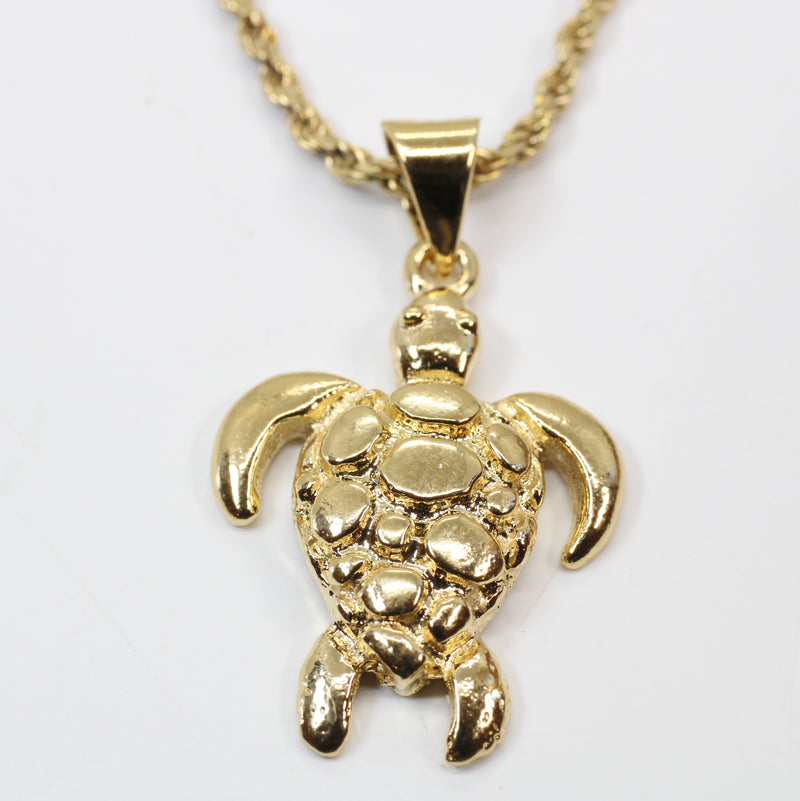 Gold Sea Turtle Necklace for him or her made in 14kt gold vermeil