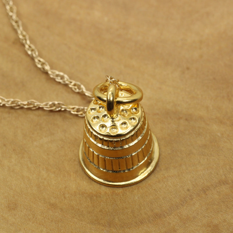 Gold Sewing Thimble Necklace for her made in 14kt gold vermeil