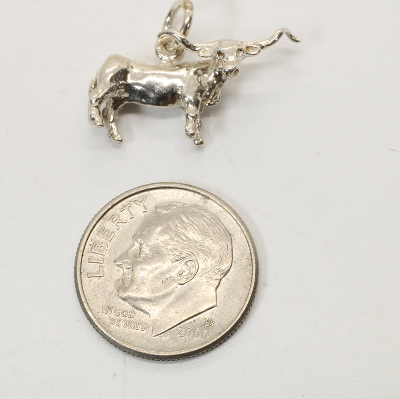 Silver Texas Longhorn Steer Charm made in 925 Sterling Silver