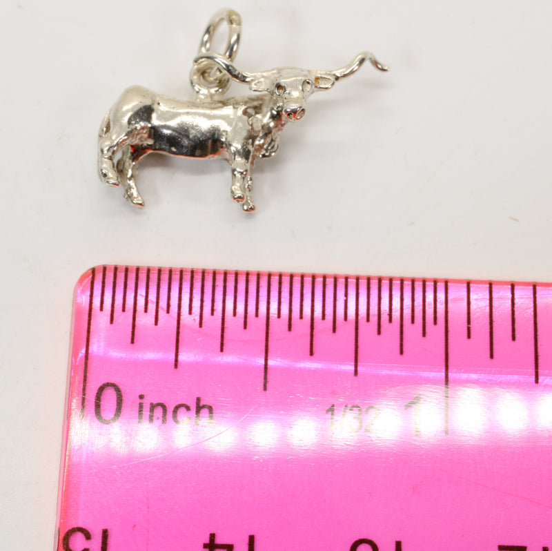 Silver Texas Longhorn Steer Charm made in 925 Sterling Silver