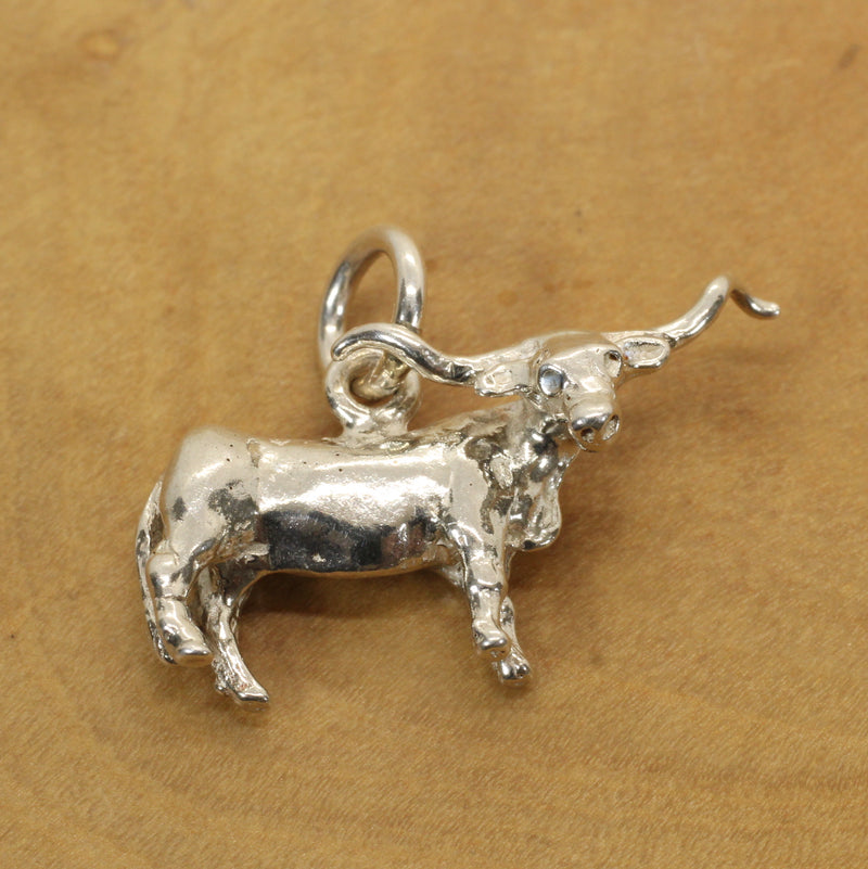 Silver Texas Longhorn Steer Charm made in 925 Sterling Silver