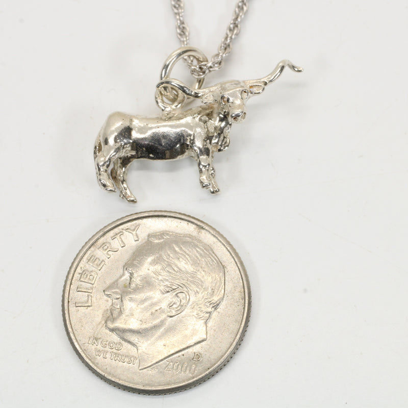 Longhorn Necklace with a 925 Sterling Silver 3-D Longhorn Charm
