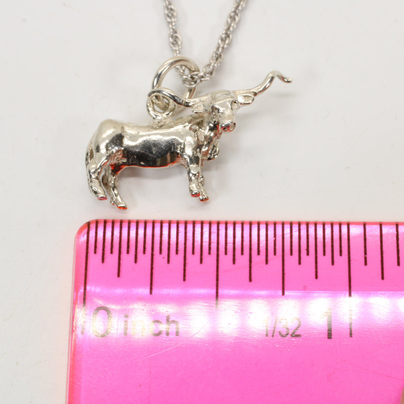 Longhorn Necklace with a 925 Sterling Silver 3-D Longhorn Charm
