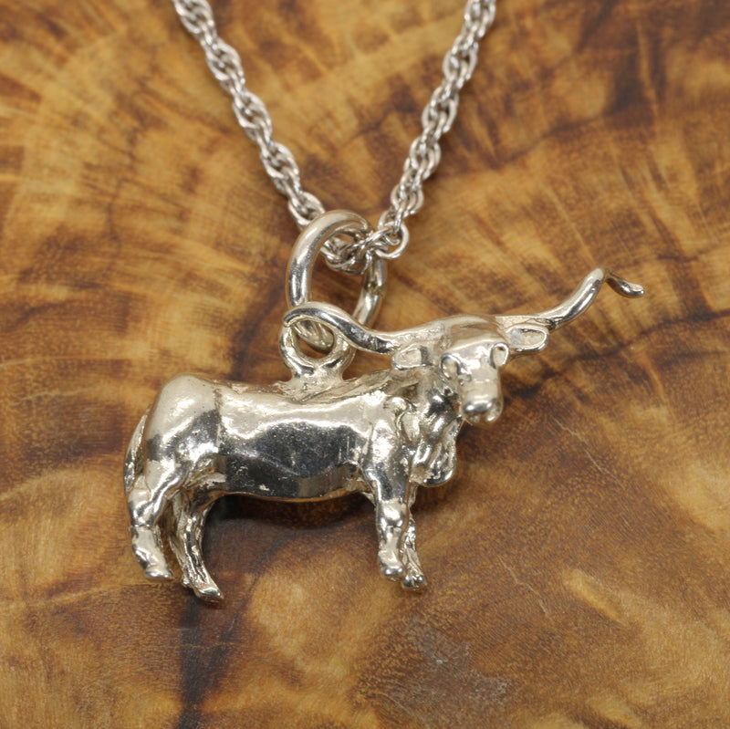 Longhorn Necklace with a 925 Sterling Silver 3-D Longhorn Charm