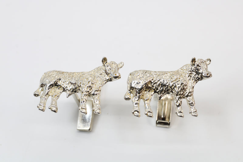 Silver Hereford Steer Cuff Links in 925 Sterling Silver for Him