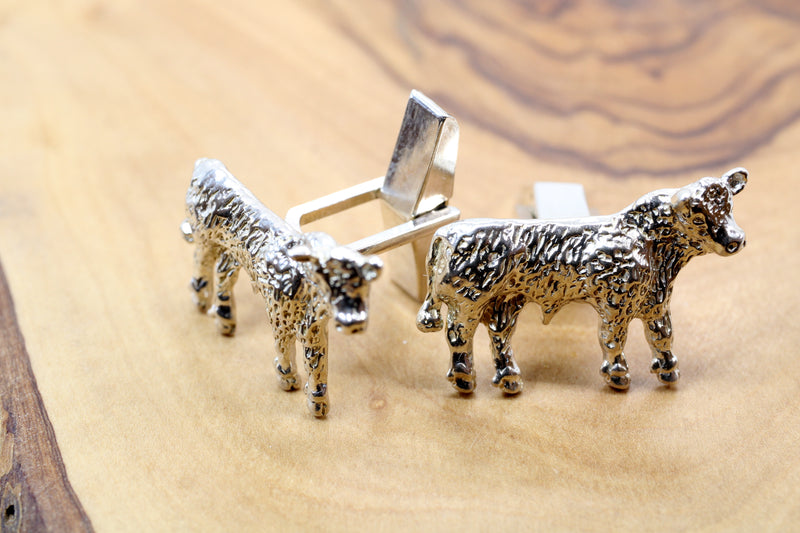 Silver Hereford Steer Cuff Links in 925 Sterling Silver for Him