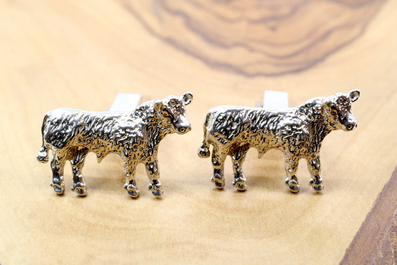 Silver Hereford Steer Cuff Links in 925 Sterling Silver for Him