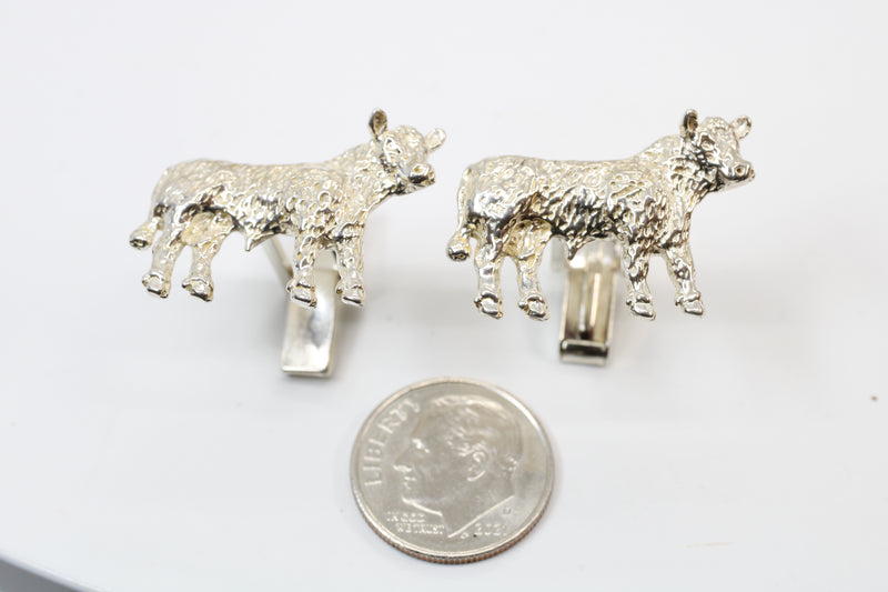 Silver Hereford Steer Cuff Links in 925 Sterling Silver for Him