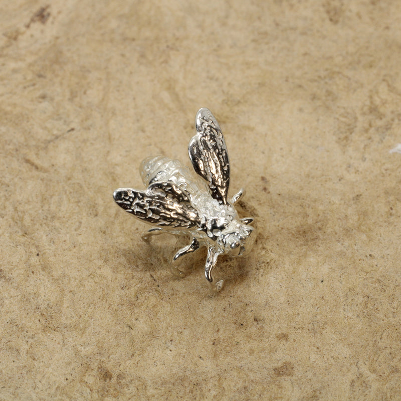 Honeybee Pin or Tie Tack in Actual Size made in 925 Sterling Silver