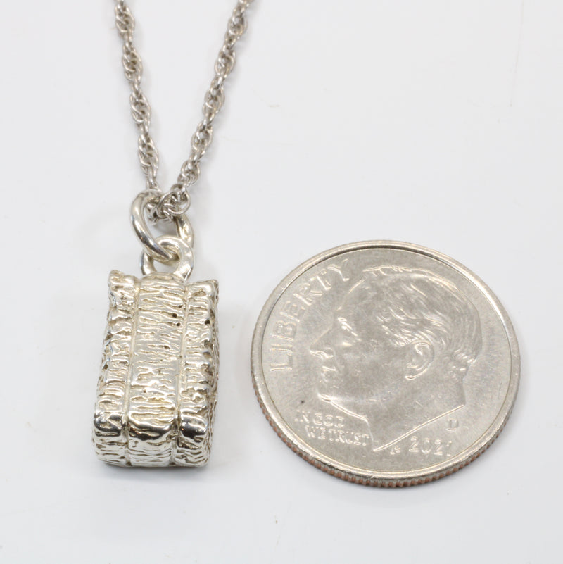 Silver Alfalfa Hay Bale Necklace or charm made in 925 Sterling Silver