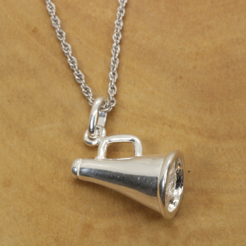 Silver Cheerleader Megaphone necklace made in 925 Sterling Silver