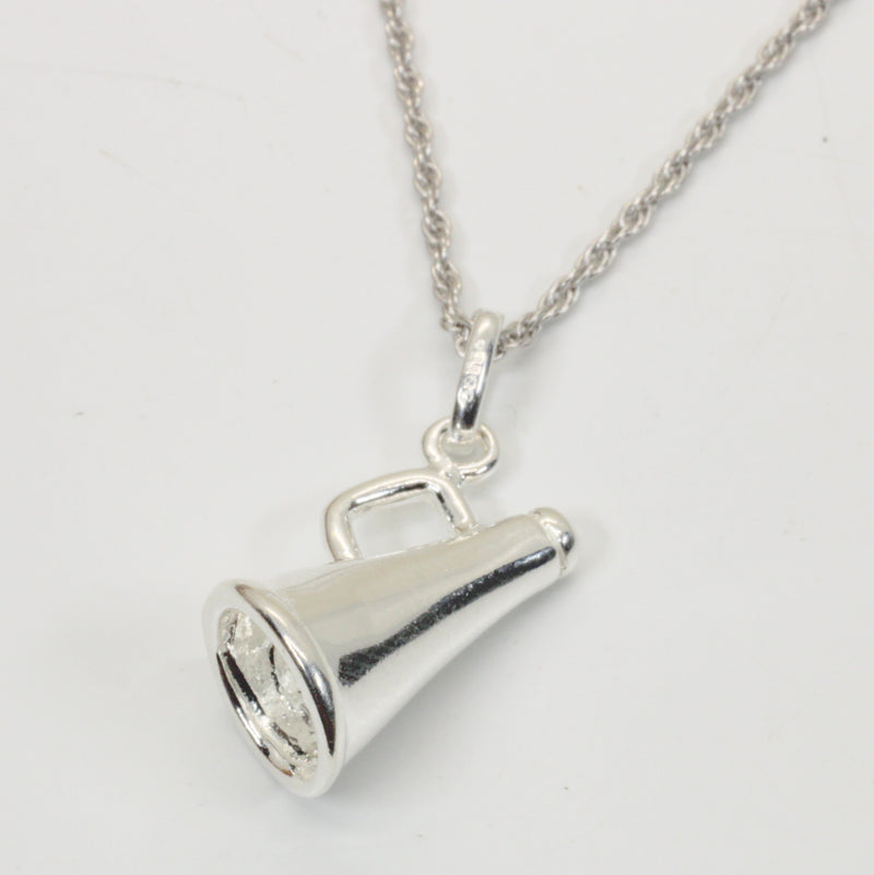 Silver Cheerleader Megaphone necklace made in 925 Sterling Silver