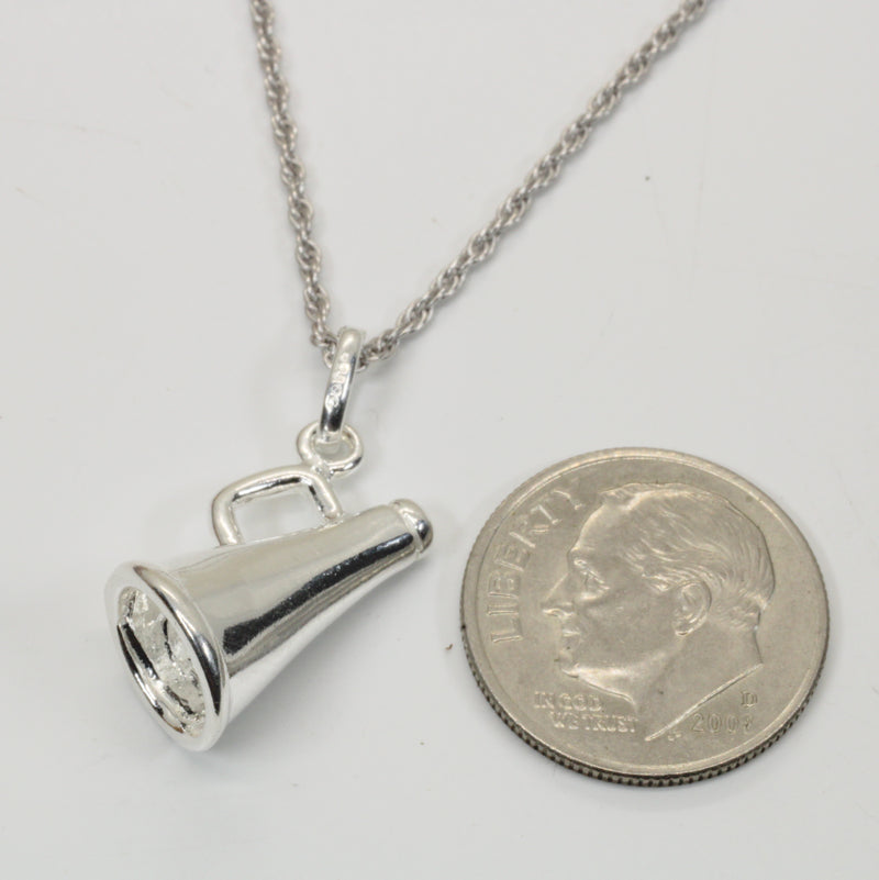 Silver Cheerleader Megaphone necklace made in 925 Sterling Silver