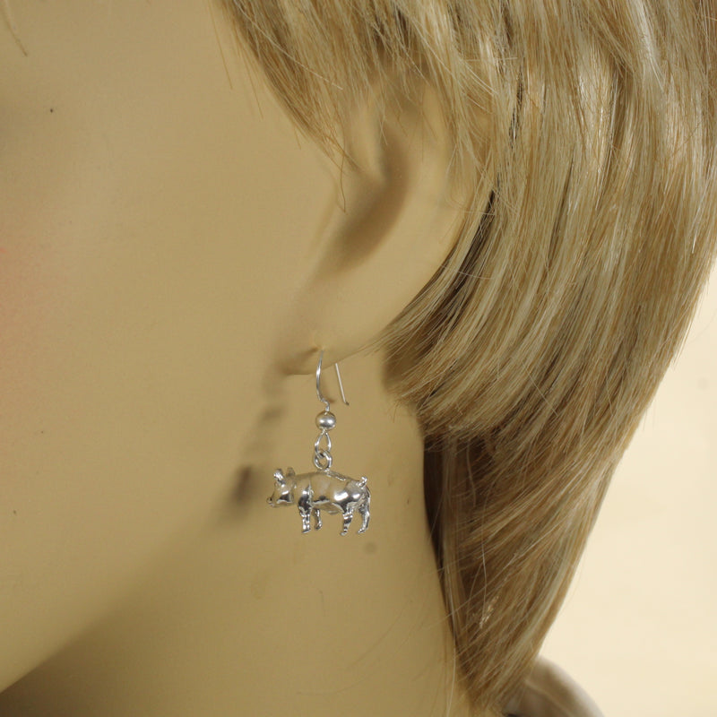 Pig Dangle Earrings made in 925 Sterling Silver