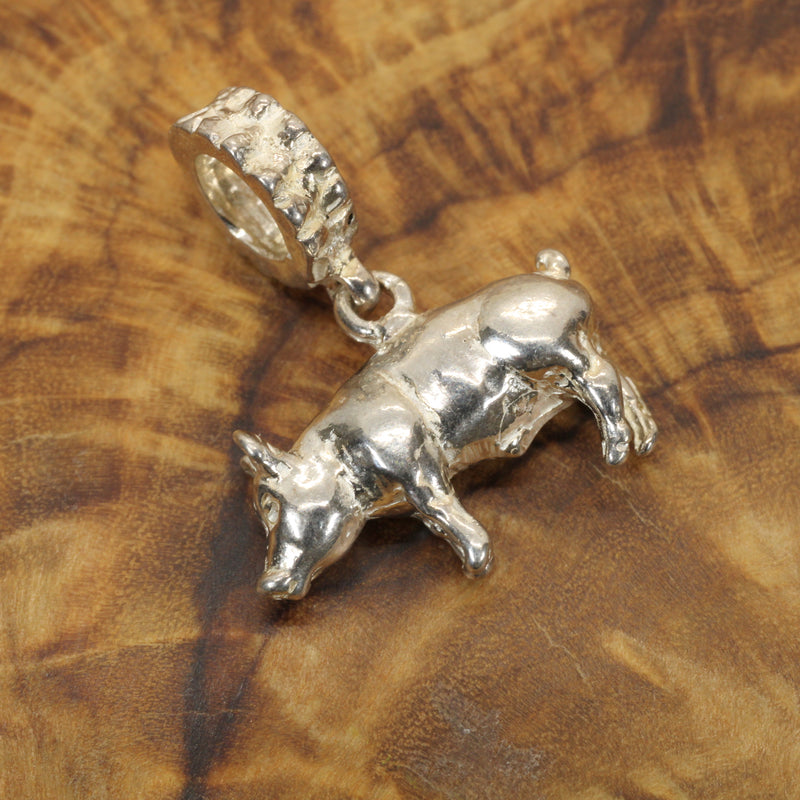 Sterling Silver Pig Slide Bracelet Charm: Show Pig Jewelry