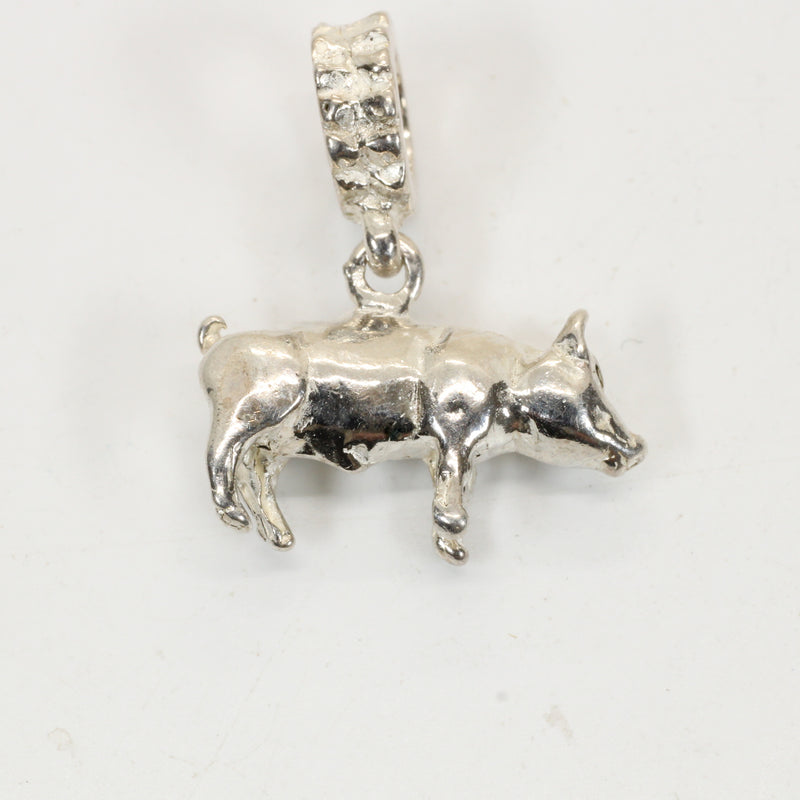 Sterling Silver Pig Slide Bracelet Charm: Show Pig Jewelry