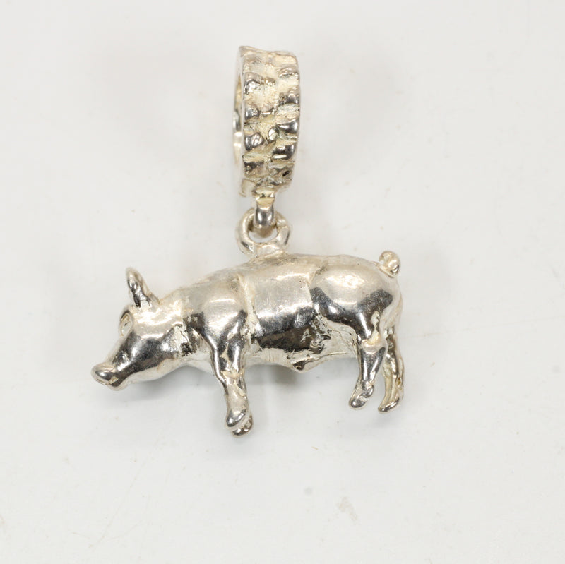 Sterling Silver Pig Slide Bracelet Charm: Show Pig Jewelry