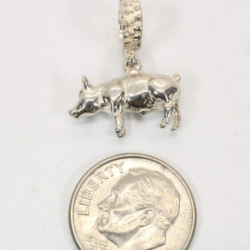 Sterling Silver Pig Slide Bracelet Charm: Show Pig Jewelry