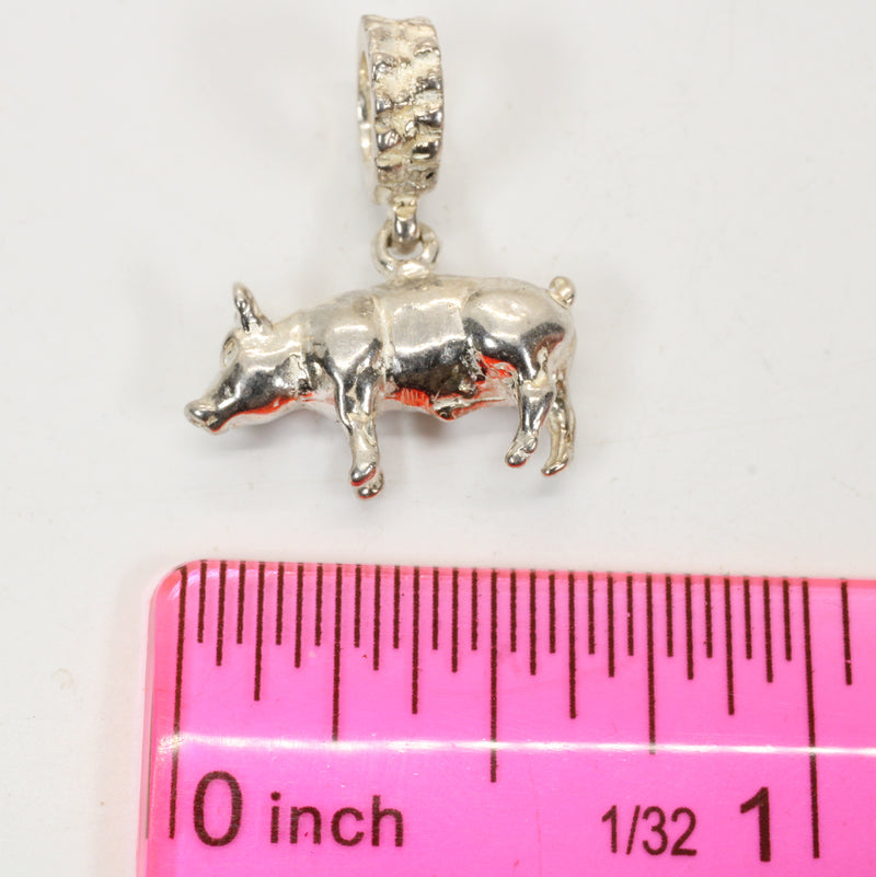 Sterling Silver Pig Slide Bracelet Charm: Show Pig Jewelry