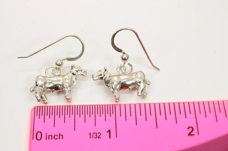 Charmpion Show Steer Dangle Earrings in 925 Sterling Silver