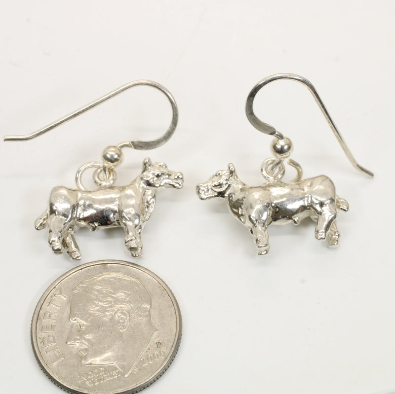 Charmpion Show Steer Dangle Earrings in 925 Sterling Silver