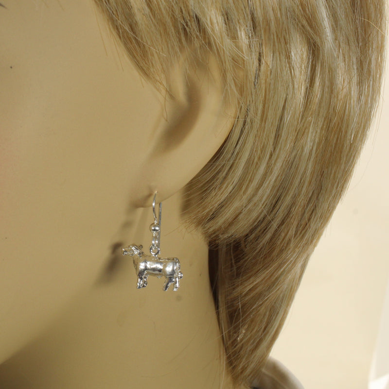 Charmpion Show Steer Dangle Earrings in 925 Sterling Silver