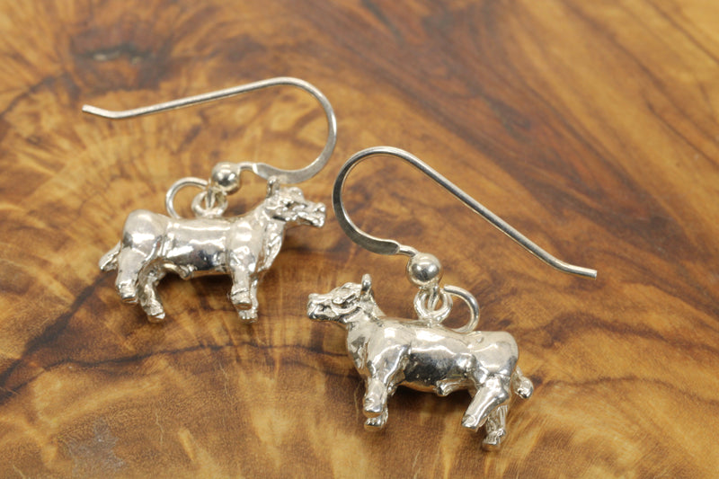 Charmpion Show Steer Dangle Earrings in 925 Sterling Silver