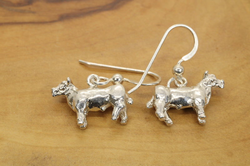 Charmpion Show Steer Dangle Earrings in 925 Sterling Silver