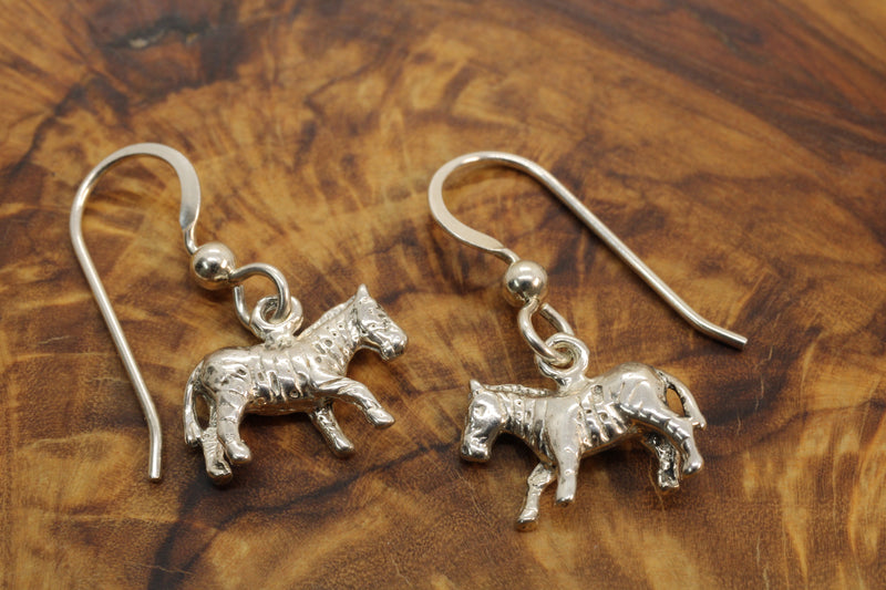 Silver 3-d Zebra Dangle Earrings for her made in 925 Sterling Silver