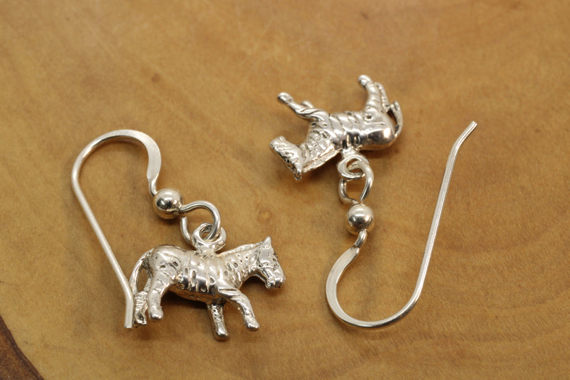 Silver 3-d Zebra Dangle Earrings for her made in 925 Sterling Silver