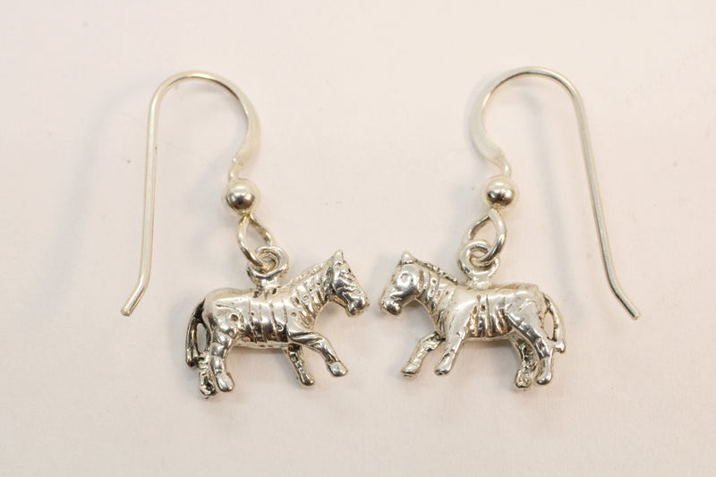 Silver 3-d Zebra Dangle Earrings for her made in 925 Sterling Silver
