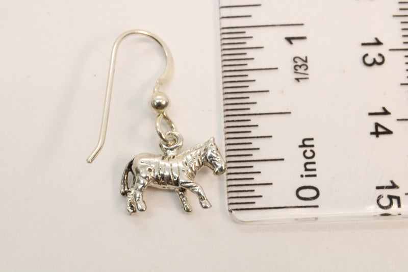 Silver 3-d Zebra Dangle Earrings for her made in 925 Sterling Silver