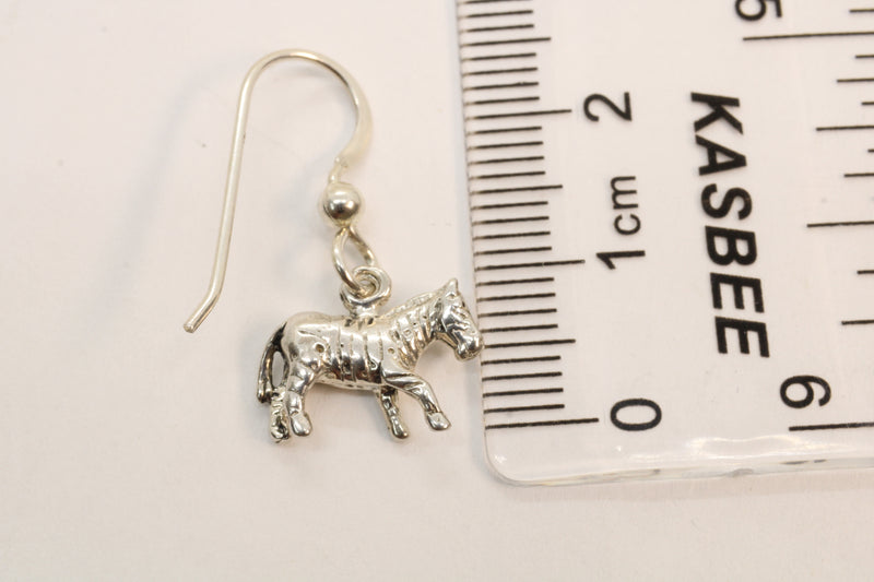 Silver 3-d Zebra Dangle Earrings for her made in 925 Sterling Silver