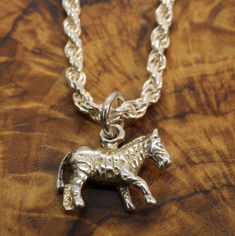 3-d Zebra Necklace or charm for him or her made in 925 Sterling Silver