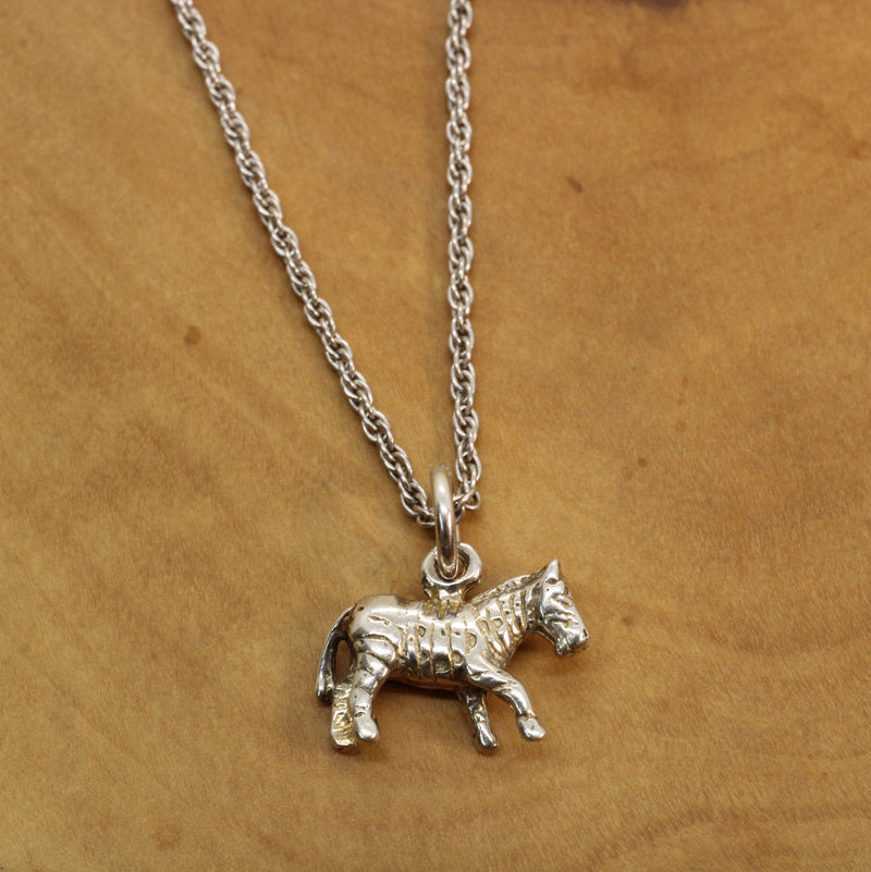 3-d Zebra Necklace or charm for him or her made in 925 Sterling Silver
