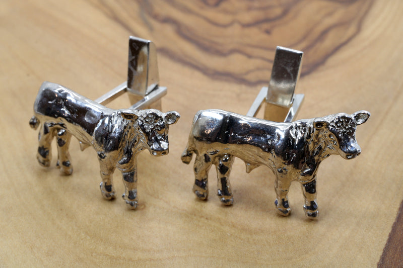 Charolais or Hereford Silver Bull Cuff Links in 925 Sterling Silver