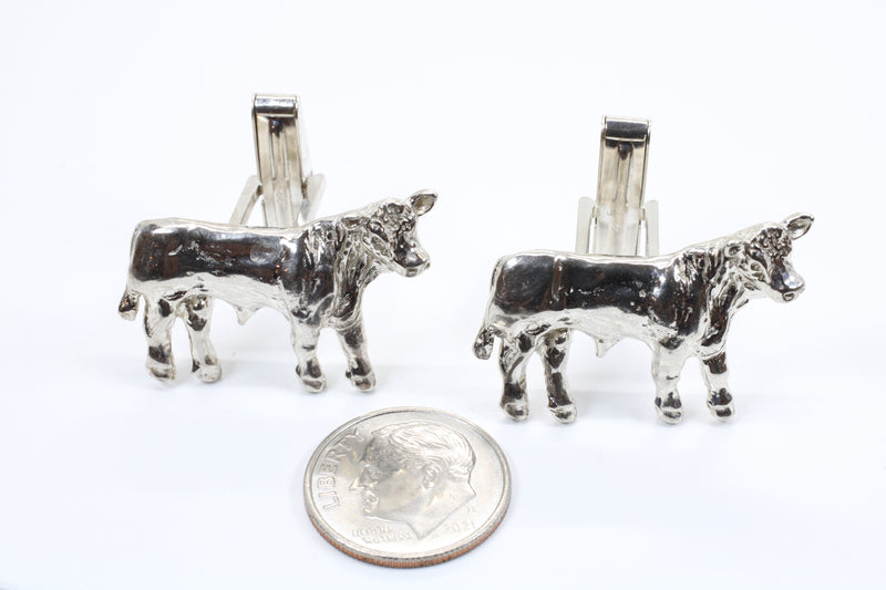 Charolais or Hereford Silver Bull Cuff Links in 925 Sterling Silver