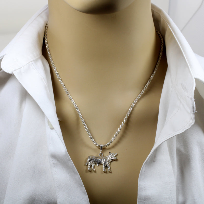 Large Prize Charolais or Hereford Bull Necklace in 925 Sterling Silver