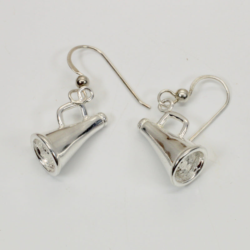 Silver Cheerleader Megaphone Earrings made in 925 Sterling Silver