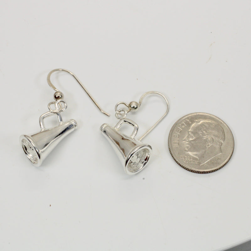 Silver Cheerleader Megaphone Earrings made in 925 Sterling Silver