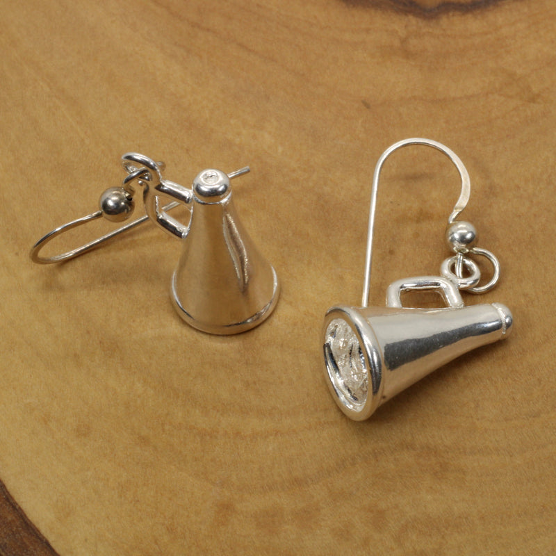 Silver Cheerleader Megaphone Earrings made in 925 Sterling Silver