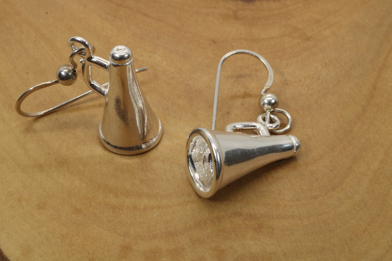Silver Cheerleader Megaphone Earrings made in 925 Sterling Silver
