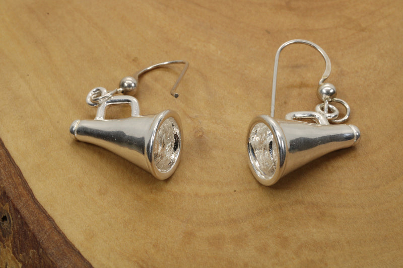 Silver Cheerleader Megaphone Earrings made in 925 Sterling Silver