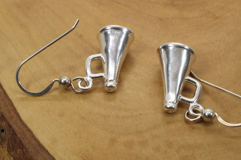 Silver Cheerleader Megaphone Earrings made in 925 Sterling Silver