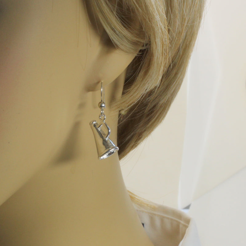 Silver Cheerleader Megaphone Earrings made in 925 Sterling Silver
