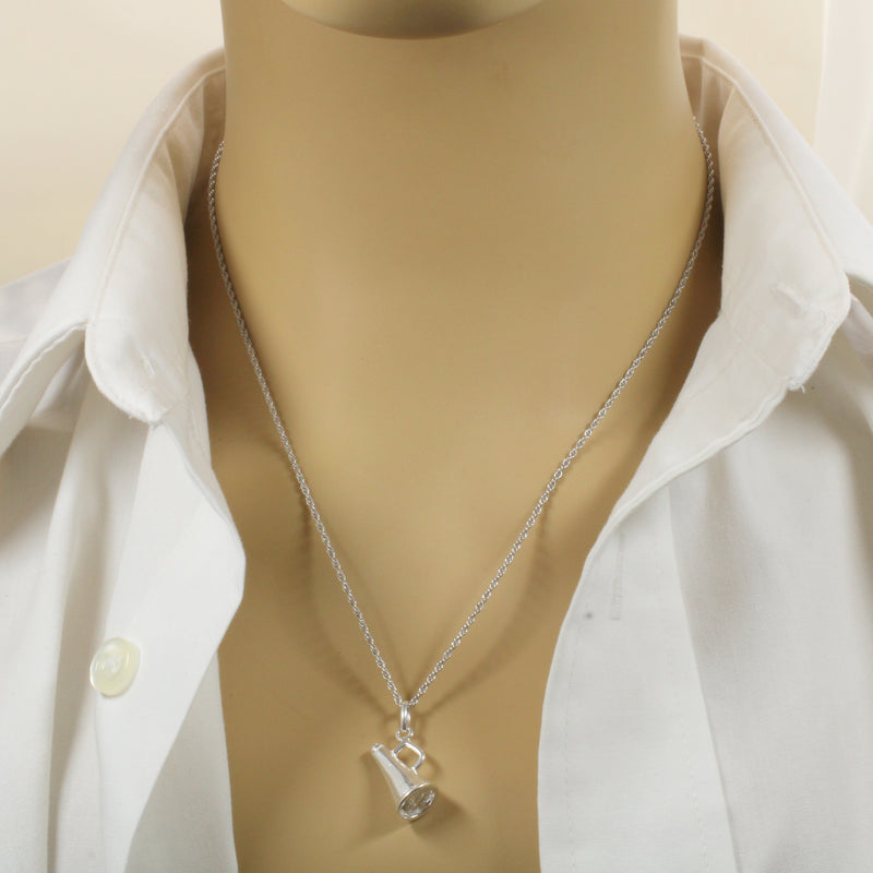 Silver Cheerleader Megaphone necklace made in 925 Sterling Silver