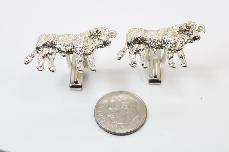 Silver Hereford Bull Cuff Links in 925 Sterling Silver for Him