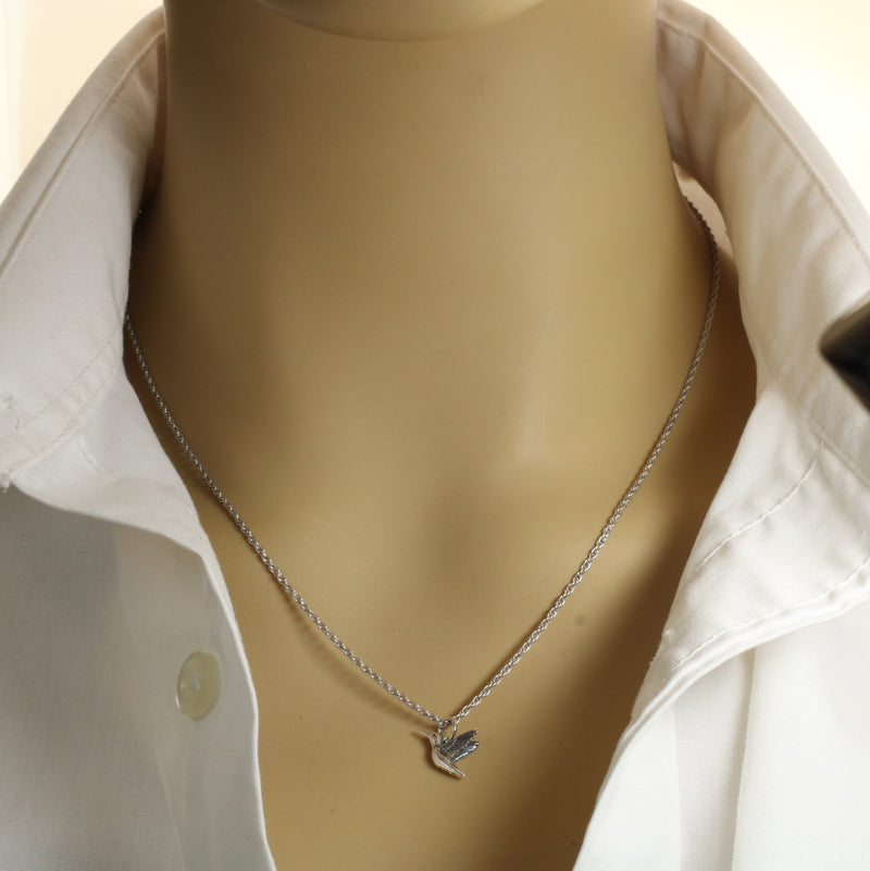 Small Silver Hummingbird Necklace for her made in Sterling Silver