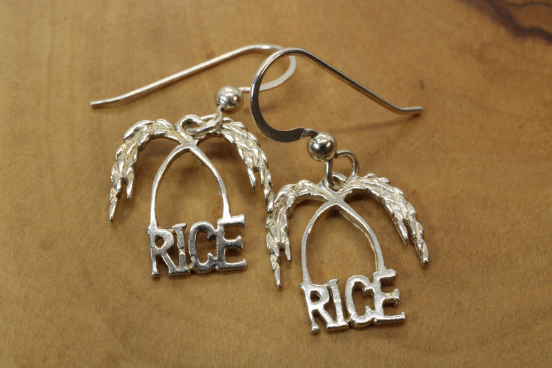 Small Rice Logo Dangle Earrings made in 925 Sterling Silver for her